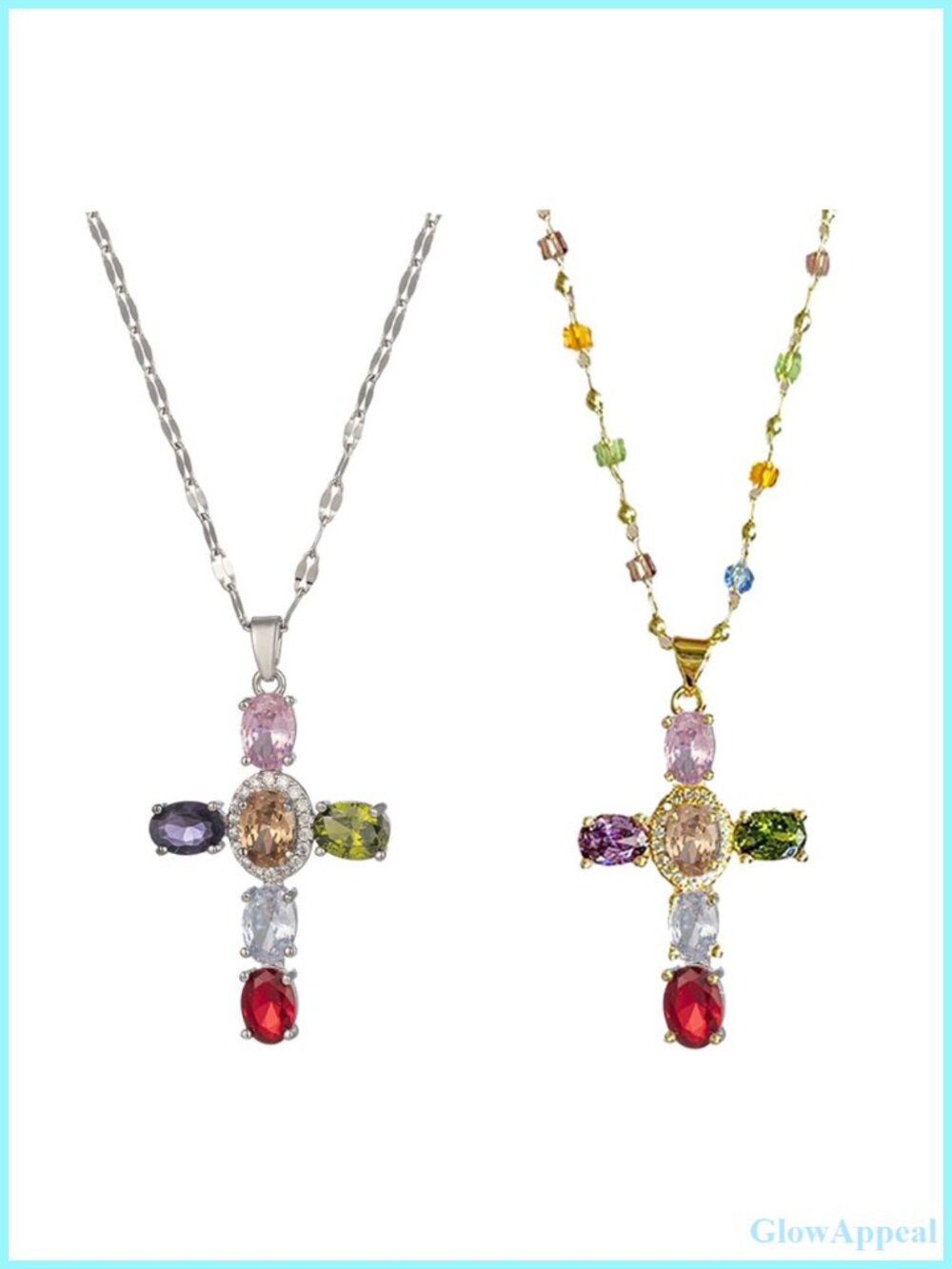 Rhinestone Cross Pendant Necklace 2PCS Adjustable Length Fashion Jewelry